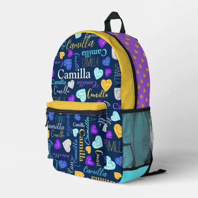 Sac À Dos Imprimé Blue aqua jaune losange nom personnalisé partout (Coin arrière droit)