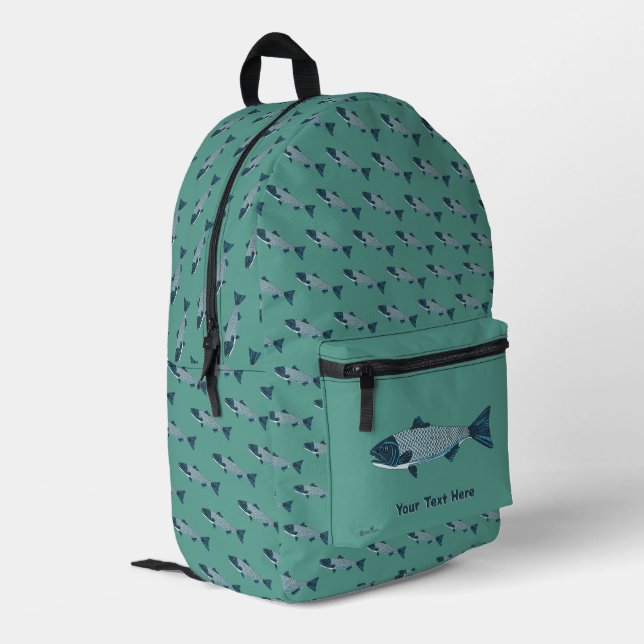 Sac À Dos Imprimé Blue Folk Art Trout/Saumon (Coin arrière gauche)