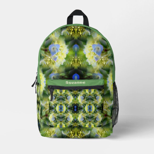 Sac À Dos Imprimé Blue Hydrangea Fleur Abstrait Personnalisé (Recto)