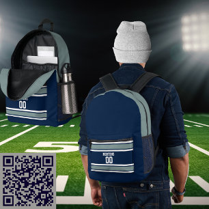 Sac À Dos Imprimé Blue Silver White Sports Strisey Nom de l'équipe