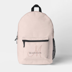 Sac À Dos Imprimé Blush Rose Foncé Élégant Monogramme Féminin