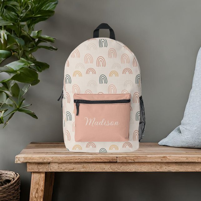 Sac À Dos Imprimé Bohême Neutral Rainbows Nom personnalisé (Créateur téléchargé)