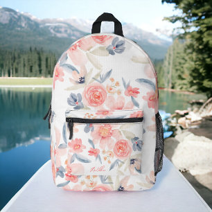 Sac À Dos Imprimé Bohème rose nom de fleur bleu motif floral