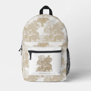 Sac À Dos Imprimé Boho Beige Jungle Animaux Chinoiserie Garçon Fille