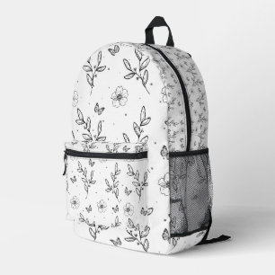 Sac À Dos Imprimé botanique florale design noir et blanc