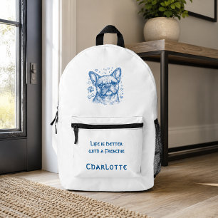Sac À Dos Imprimé Bouledogue français bleu doodle ligne art frenchie
