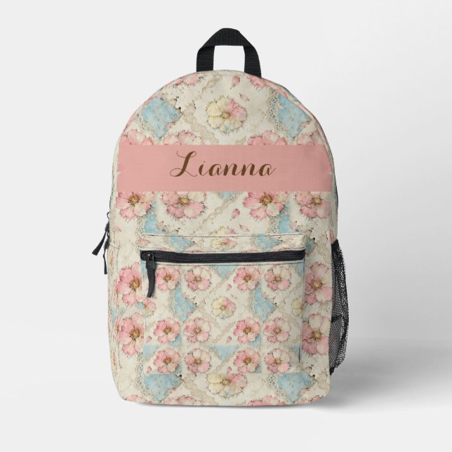 Sac À Dos Imprimé Broderie Florale Patchwork (Recto)