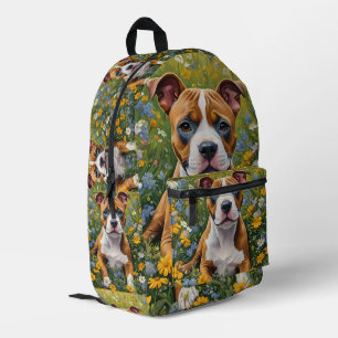 Sac À Dos Imprimé Brown Et Blanc Staffordshire Puppy Acrylique Art,