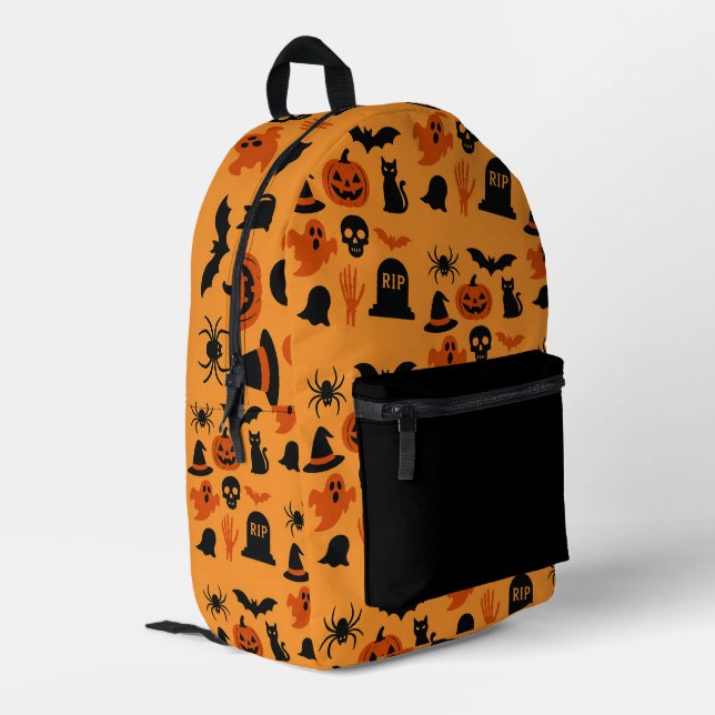 Sac À Dos Imprimé Cadeau éffrayant Halloween classique noir et orang (Coin arrière gauche)