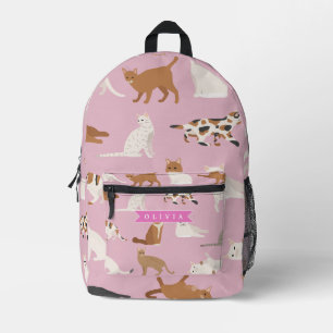 Sac À Dos Imprimé Cadeau Personnalisé Motif de Chat Rose Mignon pour