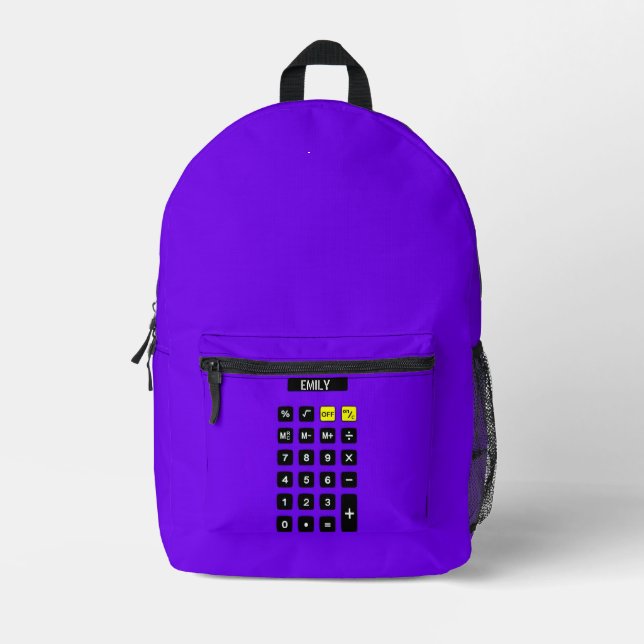 Sac À Dos Imprimé Calculatrice violette avec nom (Recto)