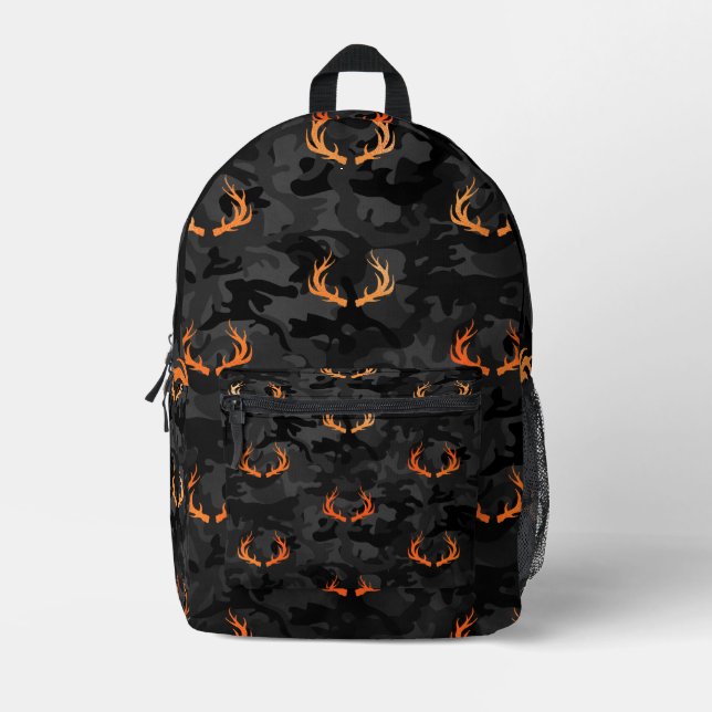 Sac À Dos Imprimé Caméra noir et gris avec Antlers orange (Recto)