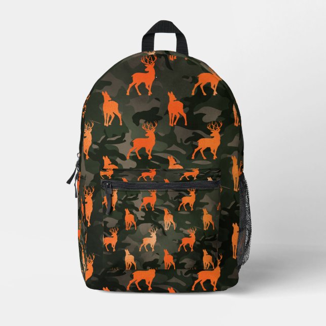 Sac À Dos Imprimé Caméra Noir Et Gris Avec Cerf Orange (Recto)