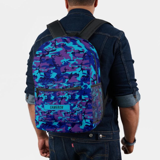 Sac À Dos Imprimé Camouflage bleu foncé et violet personnalisé (Insitu (Modèle))