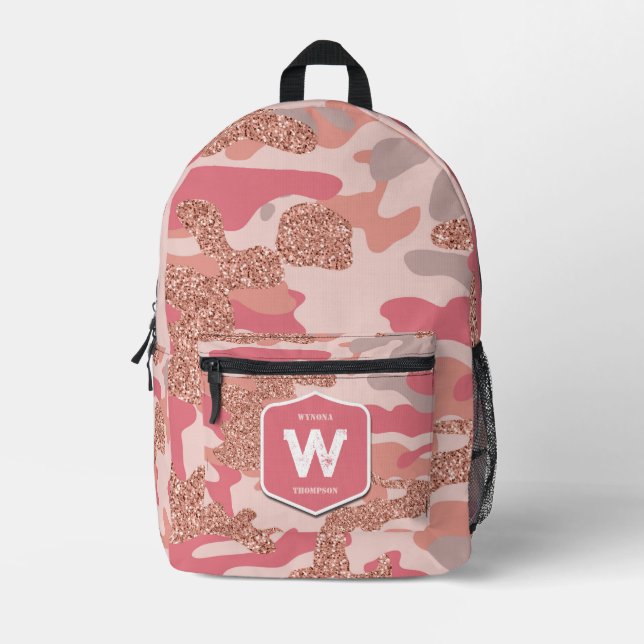 Sac À Dos Imprimé Camouflage Rose Gold Blush Pink Camo Army Girl (Recto)
