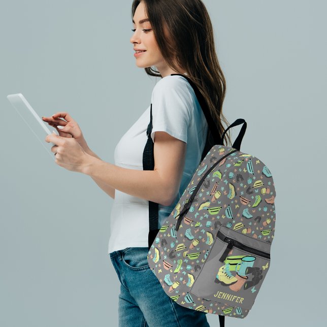 Sac À Dos Imprimé Camping et Randonnée Collage Pastel et Grey (Créateur téléchargé)
