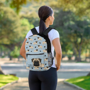 Sac À Dos Imprimé Carlin Fawn Chien Mops Design Motif Avec Nom Bleu