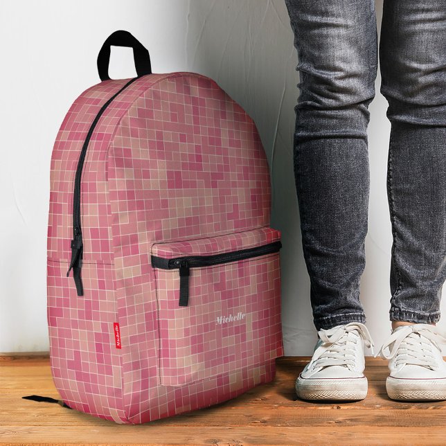Sac À Dos Imprimé Carreaux de mosaïque pixelisés rose moderne élégan (Stylish Mosaic Tiles Pixelated Pink Modern Printed Backpack
)