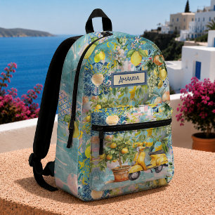 Sac À Dos Imprimé Carreaux fleuris chic bleu sicilien citrus collage