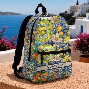 Sac À Dos Imprimé Carreaux fleuris d'agrumes siciliens bleu chic