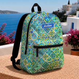 Sac À Dos Imprimé carreaux siciliens méditerranéens d'aqua mint mexi