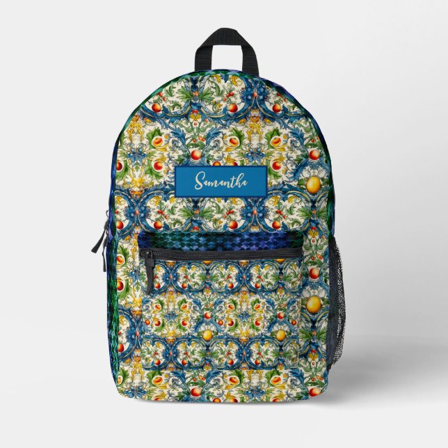 Sac À Dos Imprimé Carrelage bleu d'agrumes méditerranéen sicilien (Recto)
