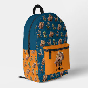 Sac À Dos Imprimé Cartable bleu et orange dinosaure avec nom personn