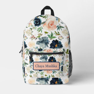 Sac À Dos Imprimé Cartable Fille Fleur Rose Bleu Marine