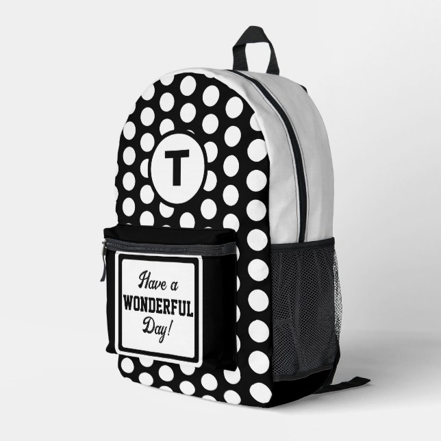 Sac À Dos Imprimé Cercle de monogramme noir blanc Pois (Coin arrière droit)