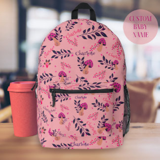 Sac À Dos Imprimé Champignons rose vif Funny Baby Nom personnalisé