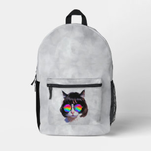 Sac À Dos Imprimé Chat dans une perruque + Lunettes de soleil (Peint