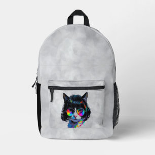 Sac À Dos Imprimé Chat dans une perruque + Lunettes de soleil (Peint