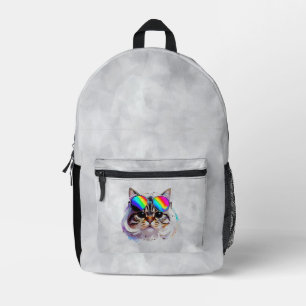 Sac À Dos Imprimé Chat dans une perruque + Lunettes de soleil (Peint