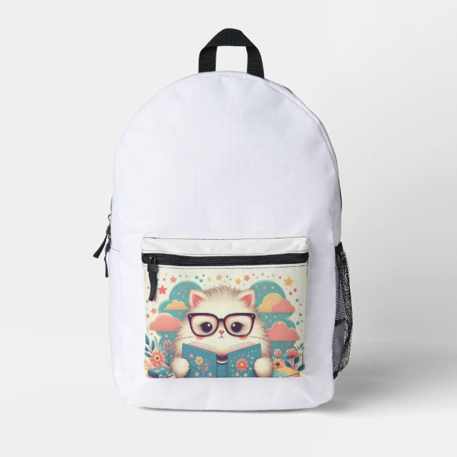 Sac À Dos Imprimé chat lisant (Recto)