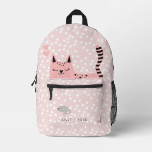 Sac À Dos Imprimé Chat mignon et souris - À petits pois rose et blan