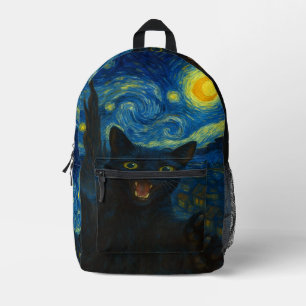 Sac À Dos Imprimé Chat noir Starry Nuit Van Gogh Chat Selfie