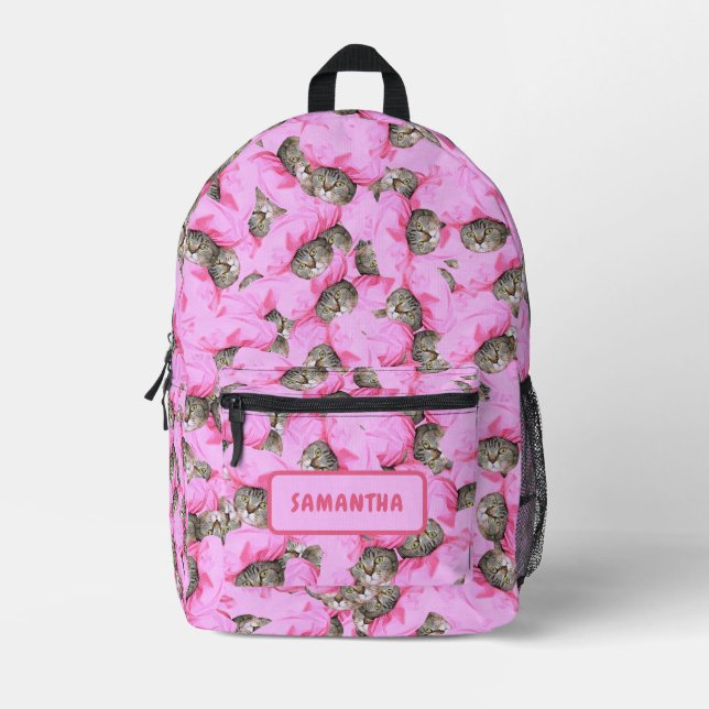 Sac À Dos Imprimé Chat rose Funny personnalisé (Recto)
