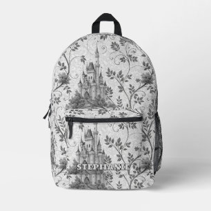 Sac À Dos Imprimé Château de la Fairytale en Niveaux de gris avec fr
