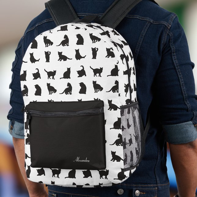 Sac À Dos Imprimé Chats en Silhouette noire Motif avec prénom (Créateur téléchargé)