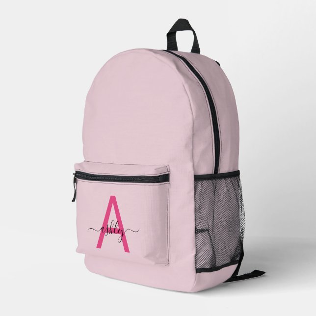 Sac À Dos Imprimé Chaud rose Monogramme fille de retour à l'école (Coin arrière droit)