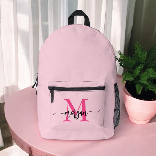 Sac À Dos Imprimé Chaud rose Monogramme fille de retour à l'école (Créateur téléchargé)
