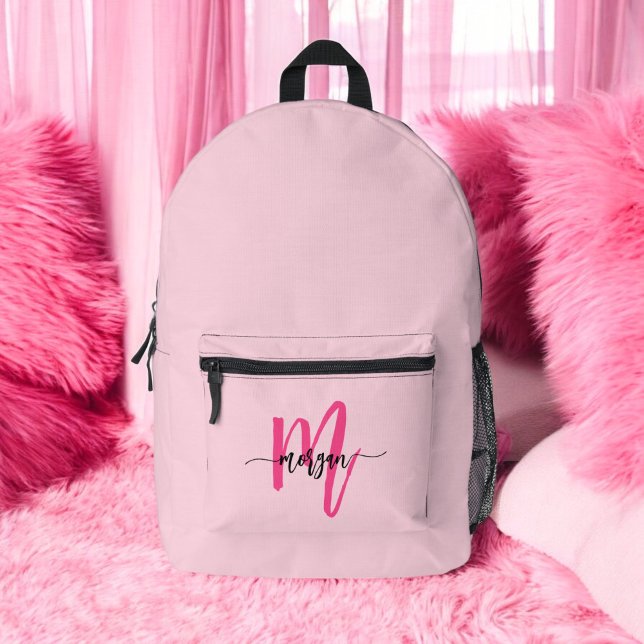 Sac À Dos Imprimé Chaud rose Monogramme fille de retour à l'école (Créateur téléchargé)
