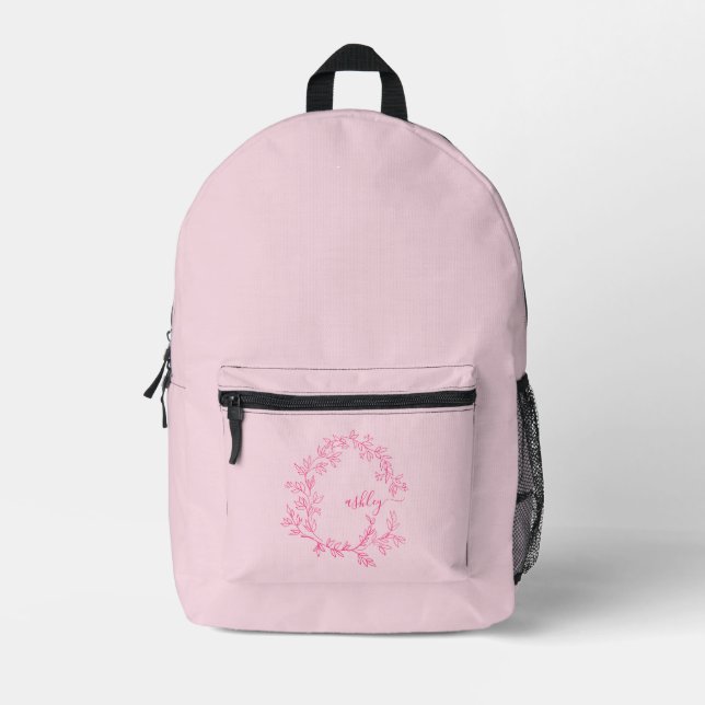 Sac À Dos Imprimé Chaud rose Monogramme fille de retour à l'école (Recto)