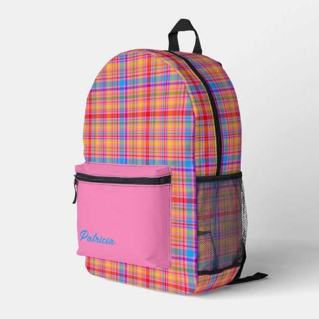 Sac À Dos Imprimé Chaud rose Plaid Fun Personnalisé (Coin arrière droit)