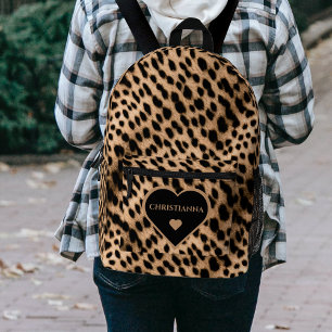Sac À Dos Imprimé Cheetah Imprimer Motif Tan Brown & Coeur noir