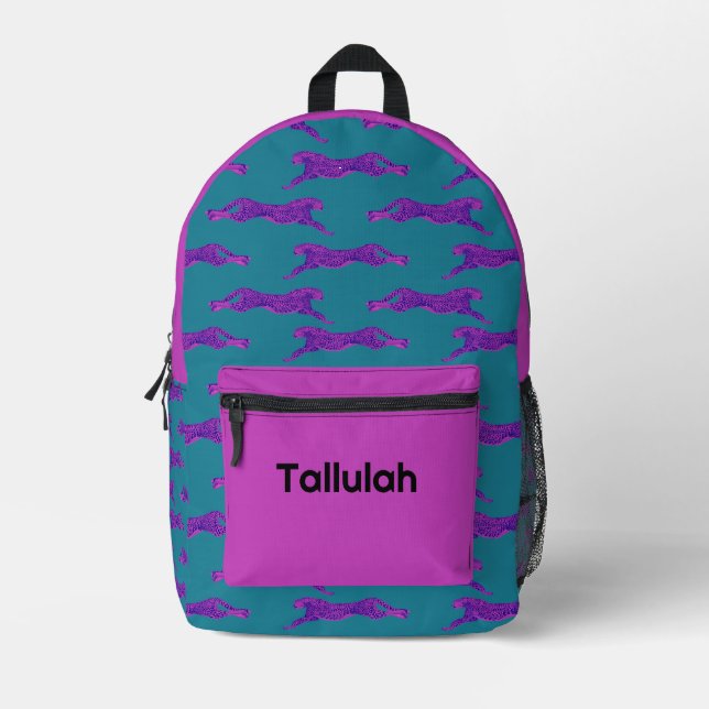 Sac À Dos Imprimé Cheetah rose et turquoise Neon Nom personnalisé (Recto)