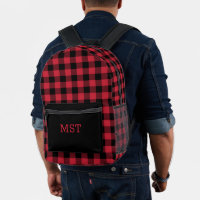 Chèque de bison rouge noir avec Monogramme