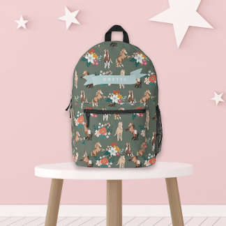 Sac À Dos Imprimé Cheval Floral/Motif Poney Sage Green Girl