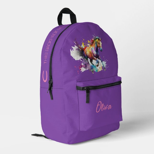 Sac À Dos Imprimé Cheval Personnalisé Fille Violet (Coin arrière gauche)