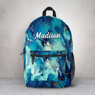 Sac À Dos Imprimé chic aqua bleu marbre faux or parties scintillant 